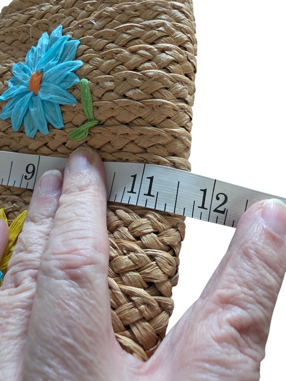 Tan Woven Straw Tote with Multicolor Floral Embroidery - Picture 8 of 11